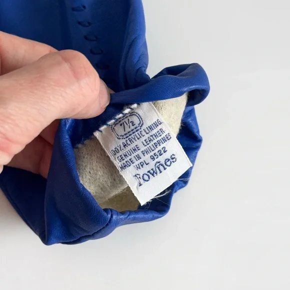 NEW 80s 90s Vintage Leather Gloves Cobalt Blue 7.5 S/M - Picture 3 of 3